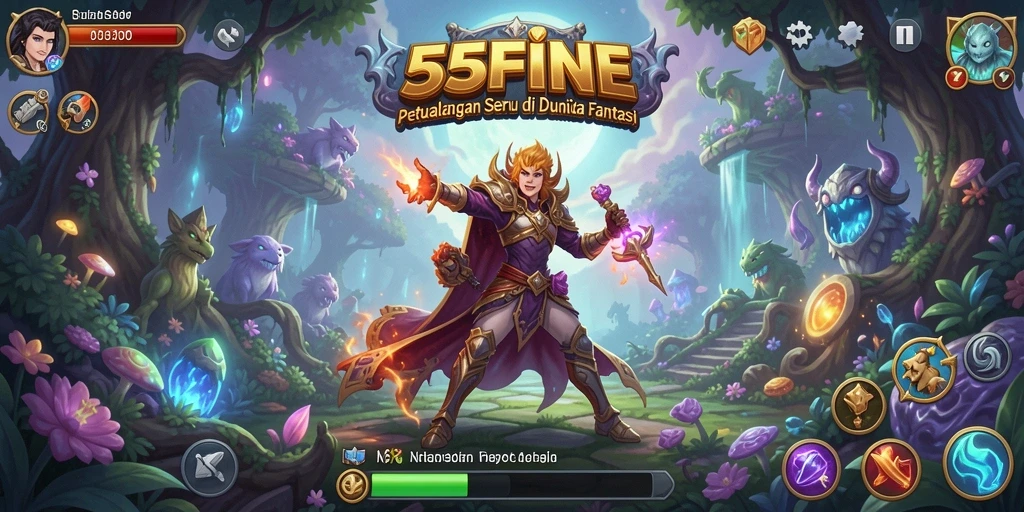 Tampilan gameplay menarik dalam <strong>55FIVE</strong>, menunjukkan aksi petualangan penuh warna.