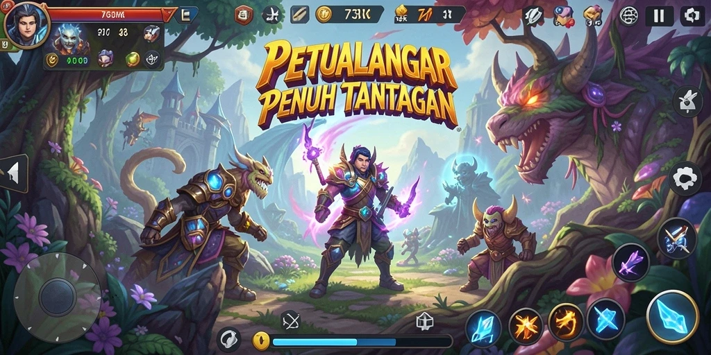 Screenshot gameplay 73K menunjukkan aksi seru dalam petualangan.