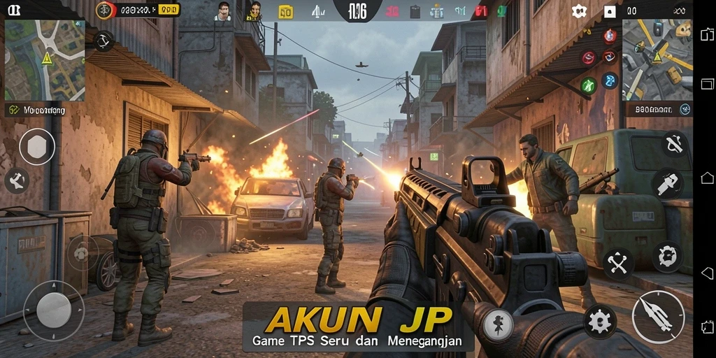 Screenshot gameplay AKUNJP yang menampilkan aksi TPS seru.
