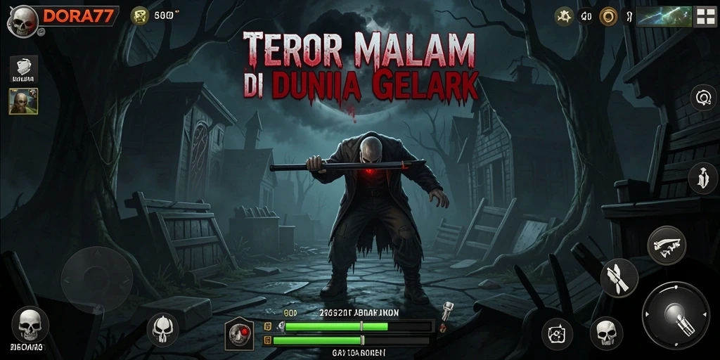 Screenshot menampilkan suasana menyeramkan dalam DORA77.