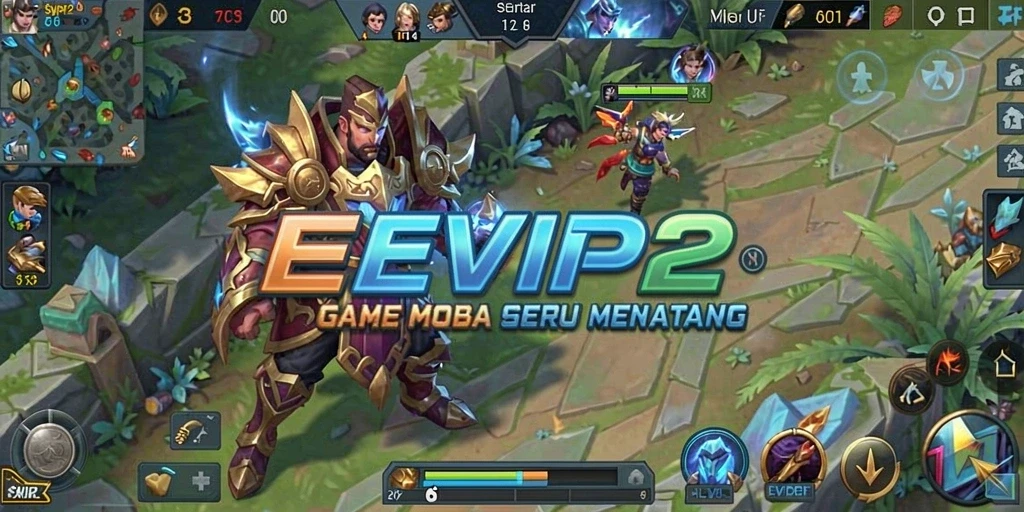 Screenshot gameplay menampilkan pertarungan intens di arena MOBA.