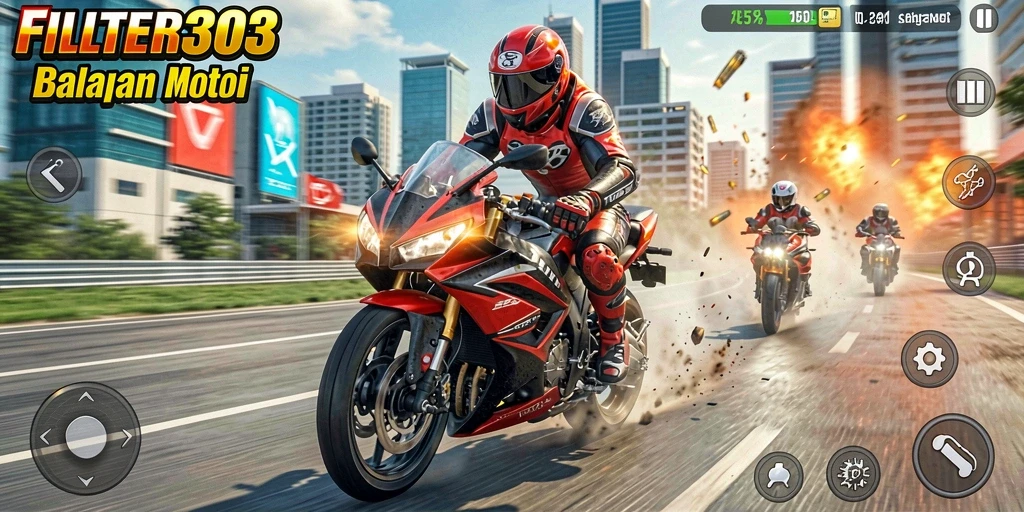 Gameplay seru dengan balapan motor yang mendebarkan.