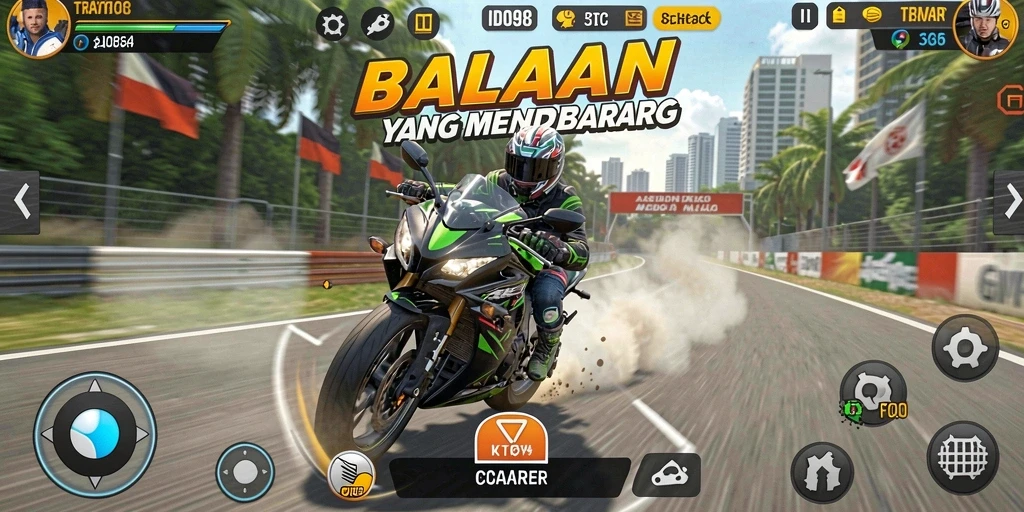Gameplay seru dengan balapan motor yang mendebarkan.