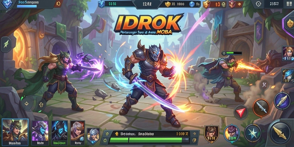 Screenshot gameplay IDROK yang menampilkan pertarungan seru di arena MOBA.