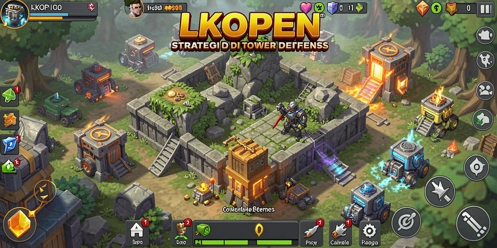 Tangkapan layar LKOPEN menampilkan aksi seru Tower Defense.