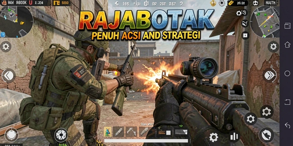 Screenshot gameplay RAJABOTAK menampilkan aksi tembak-menembak yang intens.
