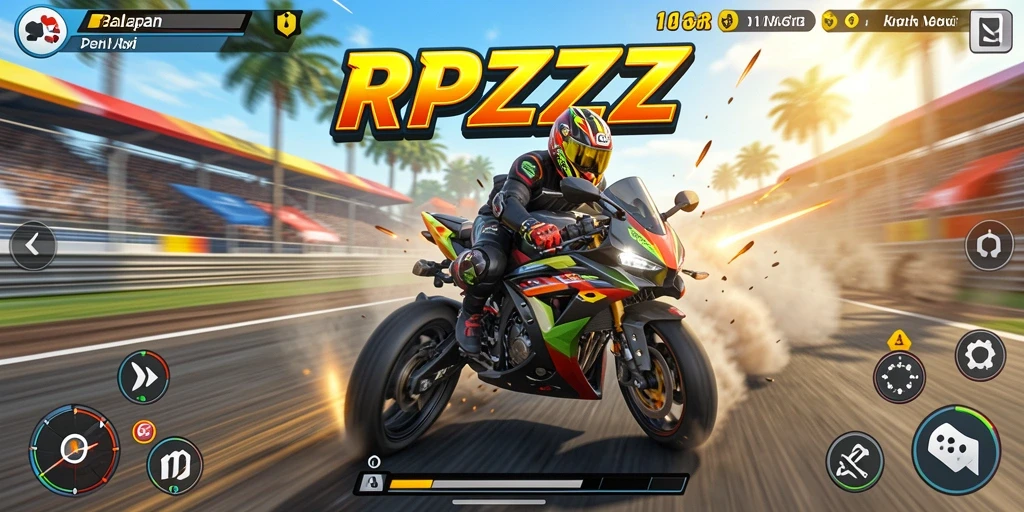 Gameplay RPZZZ yang mendebarkan dengan tampilan balapan motor yang realistis.
