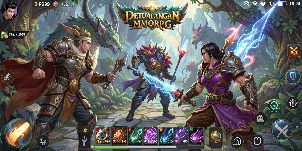 Screenshot menampilkan aksi seru dalam pertempuran MMORPG.