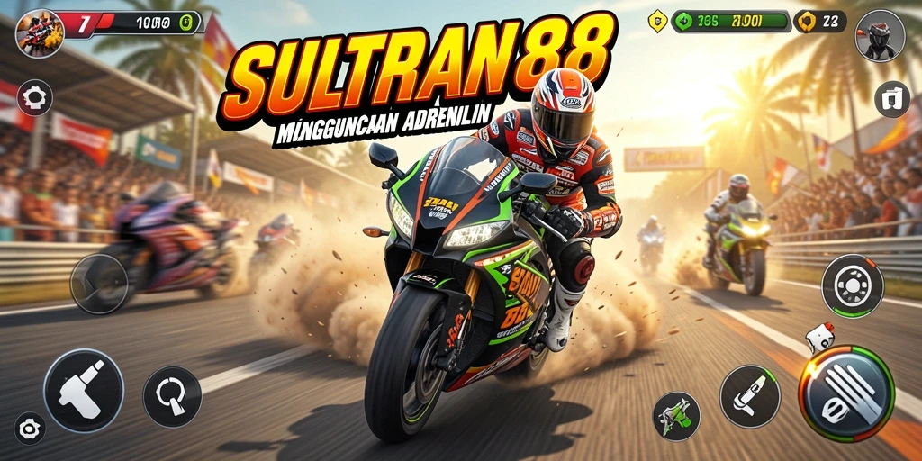 Screenshot gameplay SULTAN88 dengan aksi balapan motor yang mendebarkan.