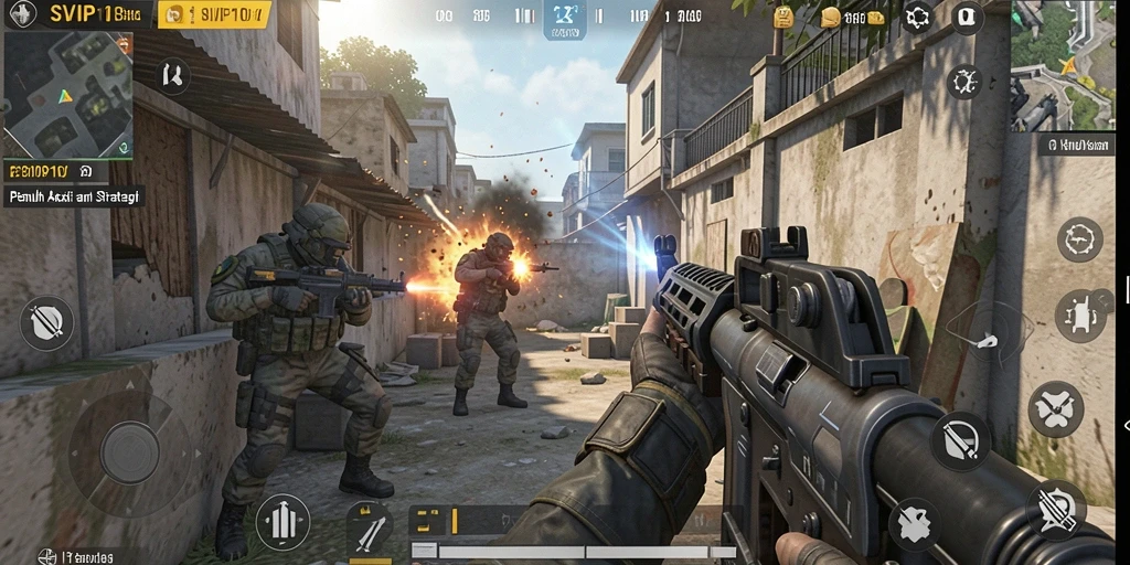 Screenshot gameplay SVIP10 yang menampilkan aksi tembak-menembak yang seru.