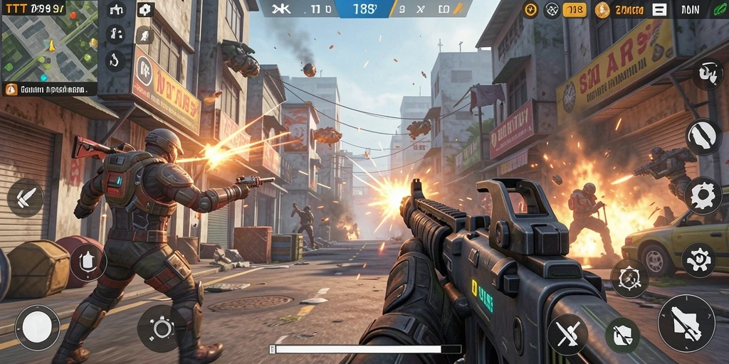Screenshot utama menampilkan aksi seru dalam gameplay TPS.