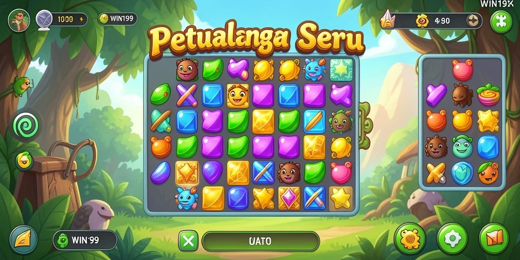 Screenshot gameplay <strong>WIN199</strong> menampilkan aksi mencocokkan permata yang mengasyikkan.